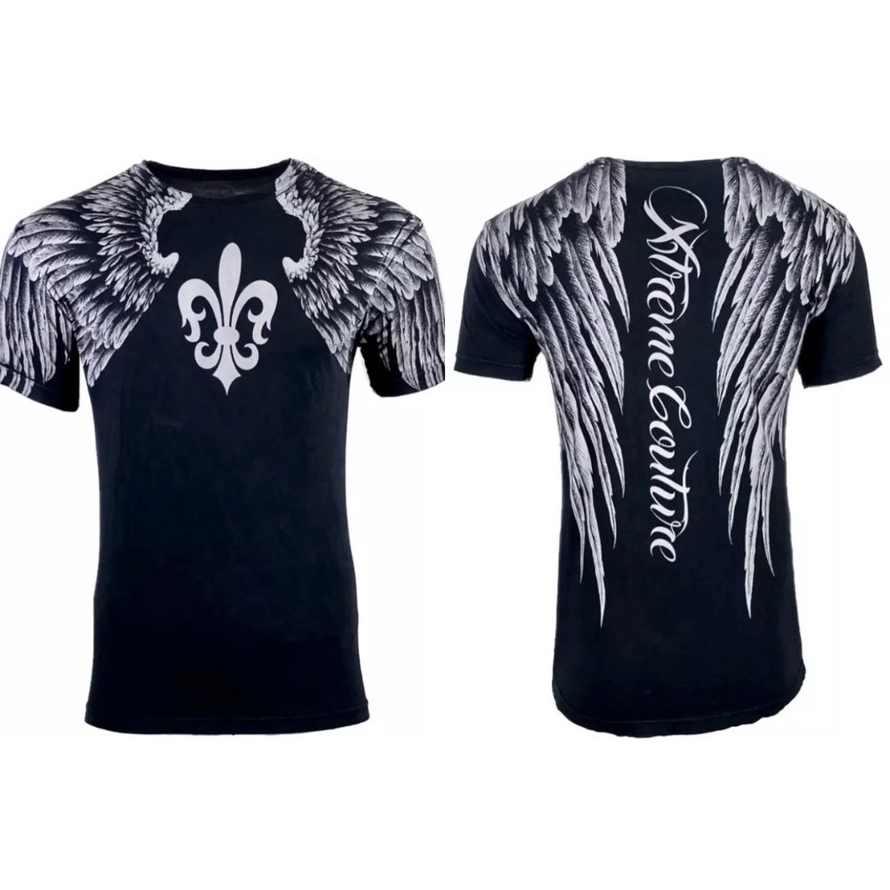 Xtreme Couture Affliction Men's T-Shirt AEROSMITH Black Wings Biker Tattoo MMA